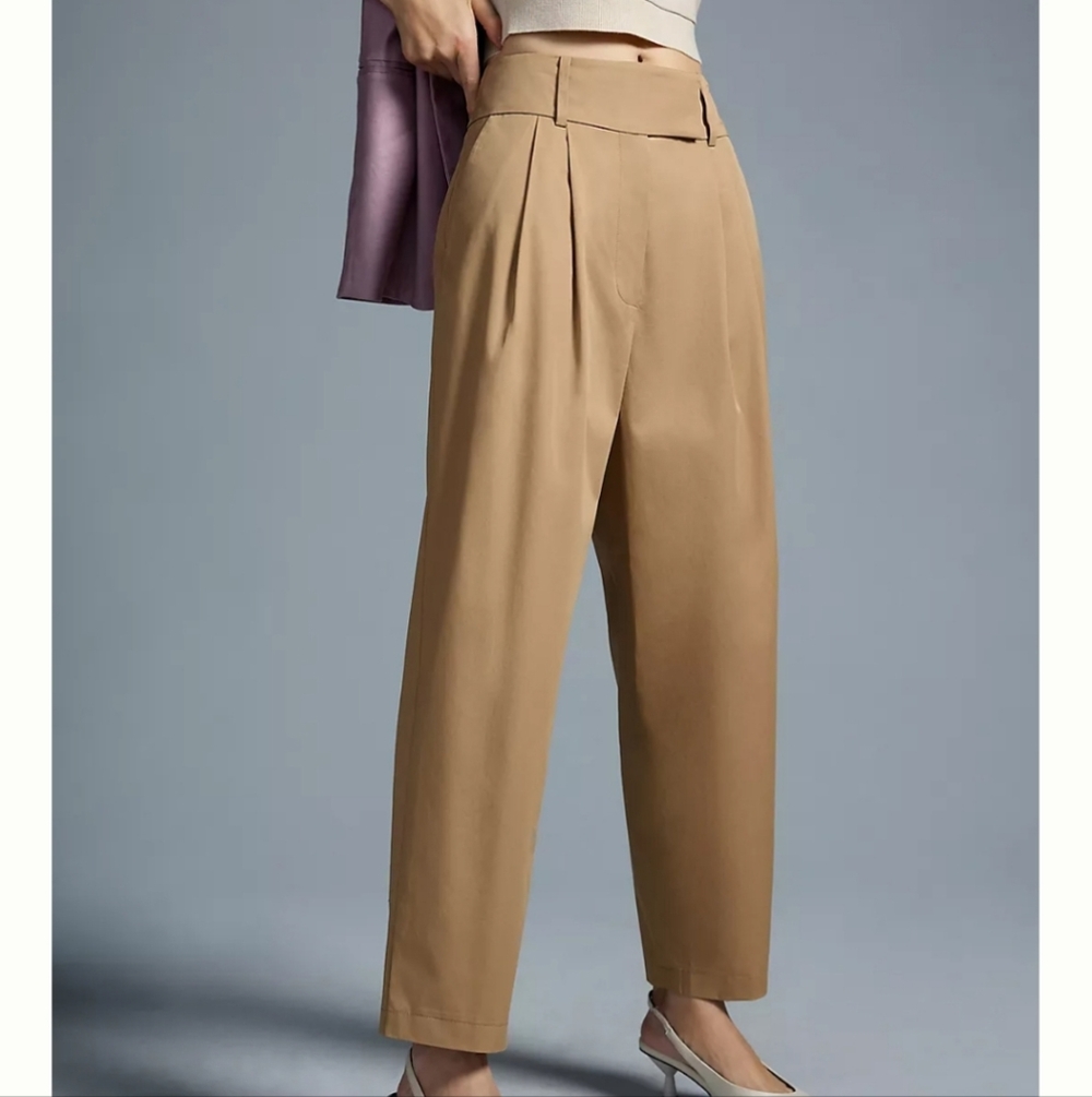 Anthropologie X Exquise Barell Leg Chino Tan High-Waisted Chic Trousers Sz M - Picture 2 of 12